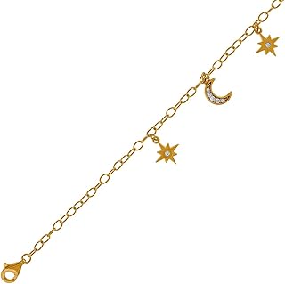 925 Sterling Silver Yellow tone Womens Cubic Zirconia Sun Celestial Moon...