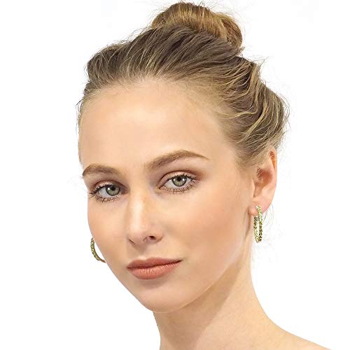 Belinda Jewelz Hoop Earrings For Women Birthstone Peridot Tennis Eternity Earring 925 Sterling Silver 3 Mm Shiny Brilliant Round Cut Sparkly Gems Fine Jewelries Accessories Push Back 3.4 Carat Green Topaz Stone For Birthday Valentine's Day And Wedding Gift #TOP4