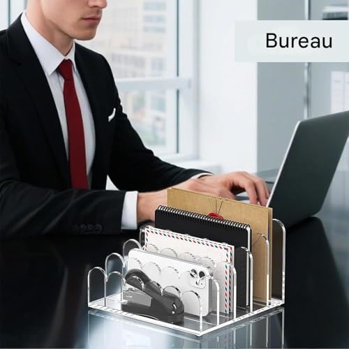 Support de Stockage Acrylique Clair avec 5 Compartiments Range Lettres Cahiers - 3