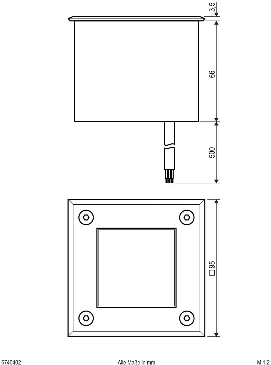 Foco LED empotrable en el suelo, IP67, 3 W, acero inoxidable, cuadrado.
