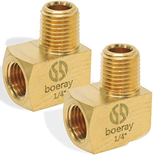 Boeray 2pcs Brass Fitting, 90 Degree Barstock Street Elbow, 1/4" NPT Male Pipe to 1/4" NPT Female Pipe