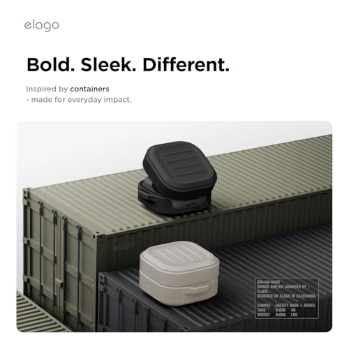 Image of elago Armor Compatible with Samsung Galaxy Buds 4 Pro Case & Galaxy Buds 4 Case, Carabiner Included, Premium Silicone Cover, Wireless Charging, Headphone Accessories, for Men, for Women (Black)