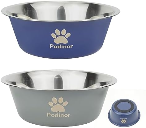 Podinor Dog Bowl - 2 Pack Stainless Steel Non Slip Dog Bowls Metal Food Water Dog Bowls for Medium and Large Dogs