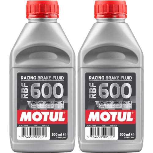 Motul RBF 600 Factory Line DOT-4 Racing Brake Fluid, High-Performance, 100% Synthetic, 500ml Bottles, 2 Pack (100949)