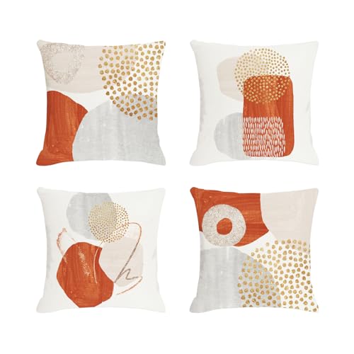 Jartinle Burnt Orange Abstract Throw Pillow Covers 18x18 Set of 4 Mid Century Modern Decorative Geometric Pillow Covers Minimalist for Sofa Couch Decor