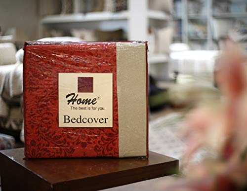 Image of Cotton Jacquard Chambray Double Bed Cover King Size /Bed Sheet with 2 Pillow Cover Set (Double, Red)