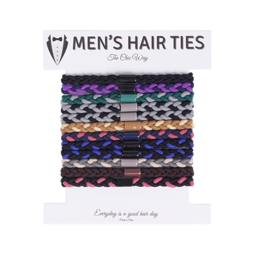 The Chic Way12pcs Men's Braided Hair Ties, Elastic Hair Ties - Perfect for Buns, Curly, Thick & Dense Hair