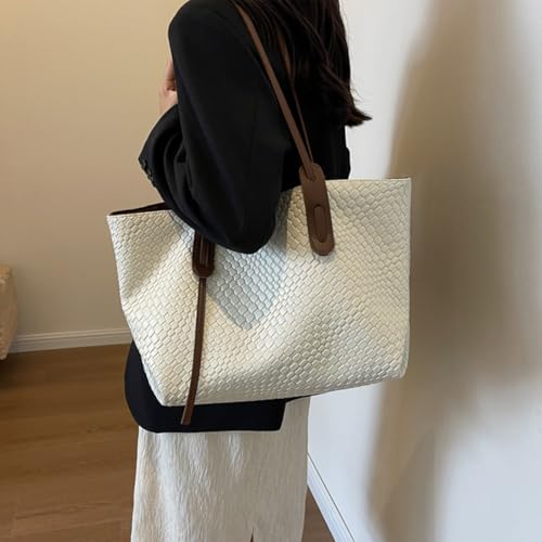 Image of Womens Fashion Luxury Large Leather Woven Leather Tote Handbag Shoulder Bag Women Top Handle Satchel Handbag Work
