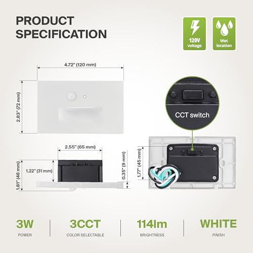 Image of ASD LED Recessed Step Light Fixture, Dusk to Dawn Outdoor Tread Lighting | 3CCT, Motion Sensor, Photocell, Waterproof, ETL Listed | 3W 120LM 3000K-5000K 120V | Staircase Illumination | White, 4 Pack