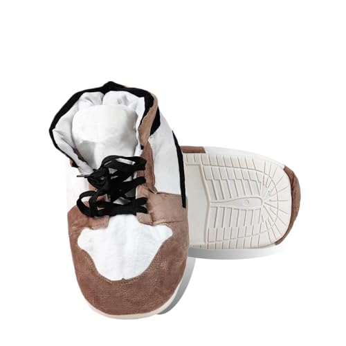 MOLERFO High Top Sneaker Slippers Unisex One-Size Ultra Comfy and Cozy House Fluffy Jordan Like Slippers for Men and Women (Brown,4,12)3