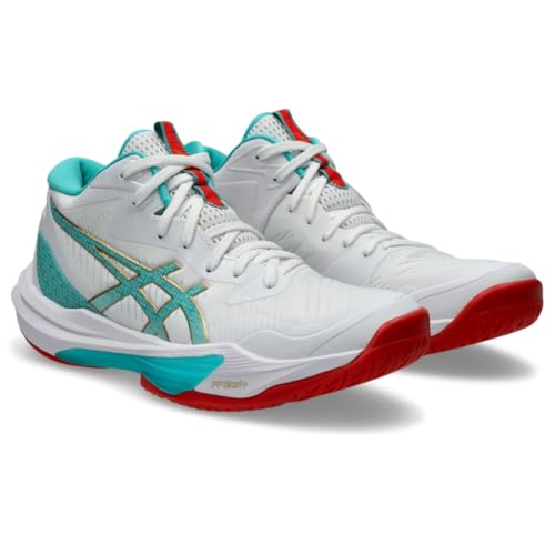 ASICS ASICS Women's Sky Elite FlyteFoam Mid Top 3 Volleyball Shoes, 11.5, White/SEA Glass