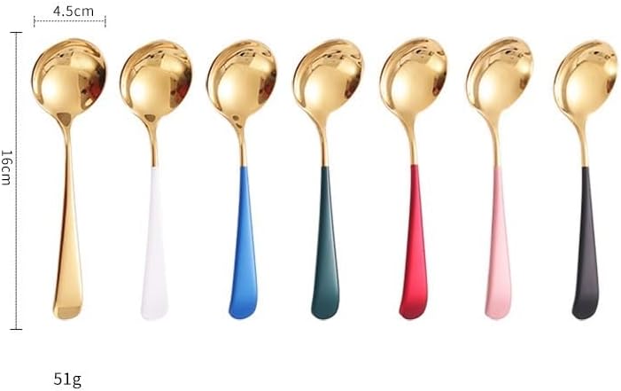 Silverware Flatware Set, 1/4/6/8/10/12 Pieces 304 Stainless Steel Round Head Short Handle Dessert & Fruit Spoons, Korean Style Cute Design(White Silver,12 Pieces)