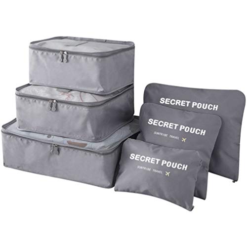 FLYNGO 6 Pcs Travel Organizer Pouch Packing Cubes For Clothes, Toiletries, Luggage, Space Savers Bags For Cosmetics/Underwear/Socks/Shoes for Women and Men (Grey)