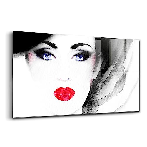 Wallart portrait d'une femme sur tableau en verre coloré moderne de 100x50