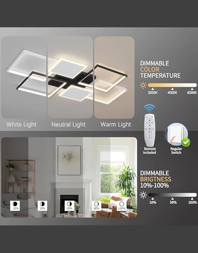 Plafonnier LED rectangulaire moderne intensité variable noir blanc 110cm - 7