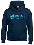  Coole-Fun-T-Shirts EAT Sleep Icehockey Kinder Sweatshirt mit Kapuze Hoodie Navy-Sky, Gr.128cm