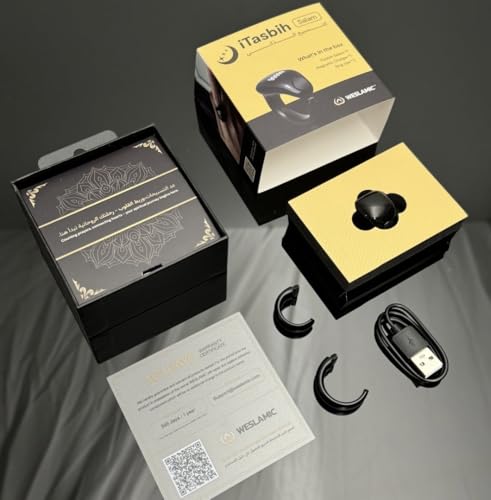 خاتم تسبيح ذكي للتسبيح من ذكر عداد السلام تذكير بتوقيت الصلاة شاشة OLED مقاومة للماء بدرجة IPX67 حلقة قابلة للتعديل 20 ملم + 22 أسود