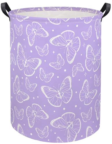 Image of Kids Laundry Basket Baby Hamper Toy Storage Bin for Boys Room Decor Baby Nursery Hamper Gift Baskets for Bedroom Bathroom(Purple Butterfly)