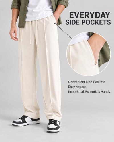 Generic Men's Wide Leg Loose Fit Trousers, Elastic Waist, Cream, Size - Image 6