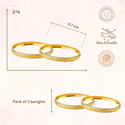 Image of ACCESSHER Traditional Gold-Tone Kada Bangles Set | Handcrafted Textured Bangle Jewellery Set for Gift | Stylish Bracelet Bangles for Women & Girls (Set Of 2)