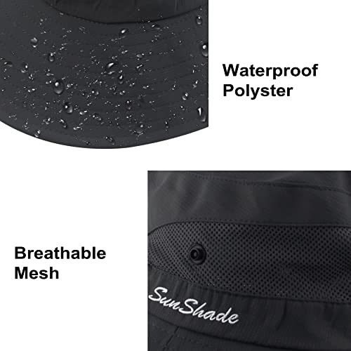 Mukeyo Womens Summer Sun Hat Wide Brim Outdoor Uv Protection Hat Foldable Ponytail Bucket Cap For Beach Fishing Hiking Black #TOP4