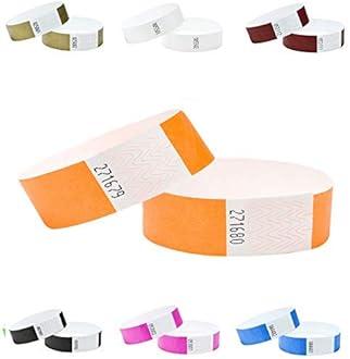 J&R Wristbands Tyvek Wrist Bands 3/4 inch 100 Pack, Paper Like Bracelets Used for Events, Nightclubs, waterparks etc. Neon Orange