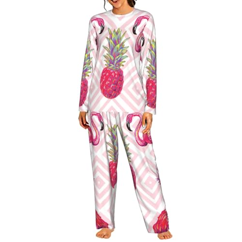 Pyjama flamant rose femme ensemble de nuit manches longues cadeau anniversaire