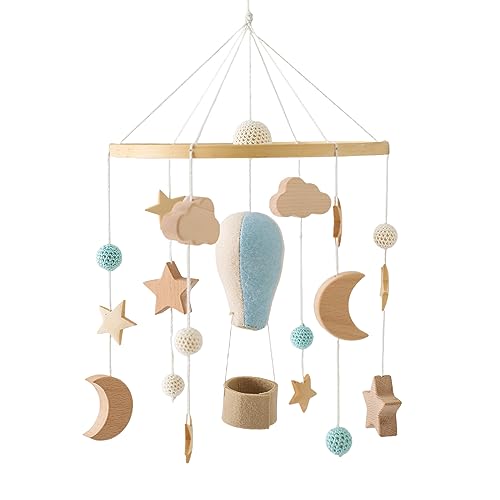 Image of OESSUF Baby Mobile for Crib, Nursery Bassinet Boho Mobiles Wooden Portable Cribs Toys Hanging, Girl Boys Gifts for Infant Bedroom Furniture Accessories Decor- Hot Air Balloon