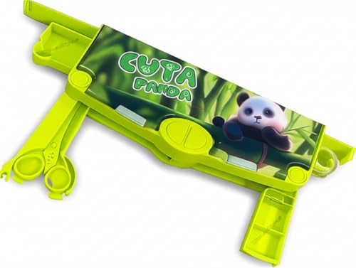 Image of Umadiya Plastic Branded Multi-Functional Pencil Box for Kids, Panda Pencil Box for Boys & Girls, Magnetic Pencil Box for Boys, Kids with Accessories. (Lime Green)