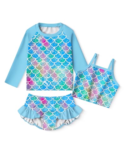 Image of LQSZ Girls Rash Guard Sets Long Sleeves Swimsuit 3 Pieces Tankini Bathing Suit Swimwear for Girls 3-12 Years