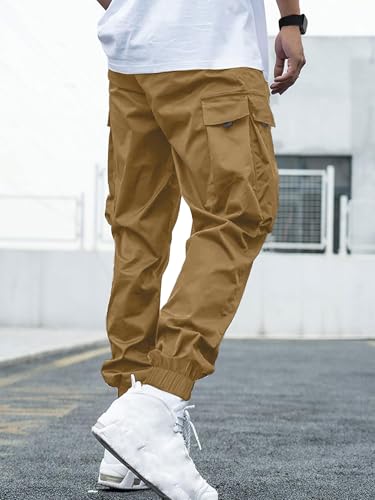 Image of JEMLDL Mens Cargo Joggers Pants Elastic Waist Drawstring with Flap Pockets Techwear Pants for Men