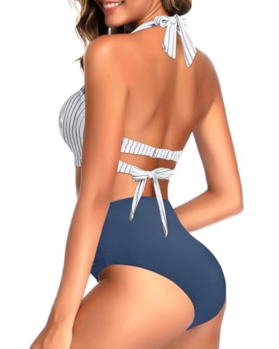 Image of Tempt Me Women Two Piece Swimsuit High Waisted Bikini Halter Vintage Retro Bathing Suit Push up Swimwear