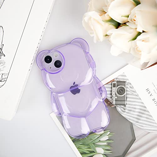 Ywyuhe Bear Phone Case Compatible With Iphone 12 Pro Max Case, Cute 3D Clear Purple Bear Case, Shockproof Kpop Cartoon Bear Phone Case For Women Girls #TOP1