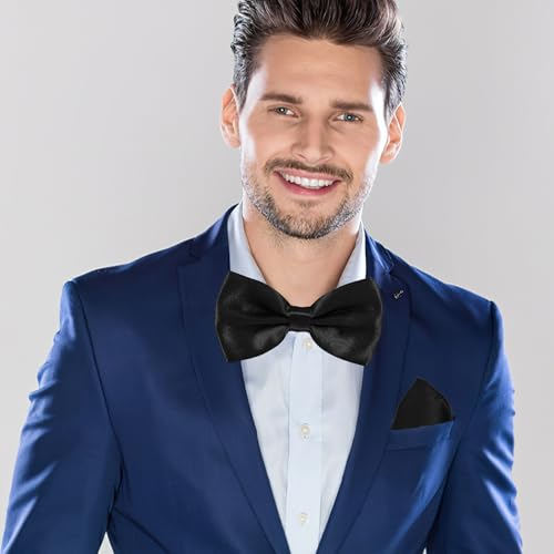 Set de fajín, pajarita y pañuelo negro para hombre miniatura 6