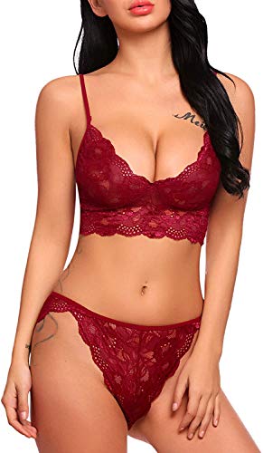 Image of Zoroo Women's Lace Lingerie Bra Panty Set Strappy Babydoll Bodysuit