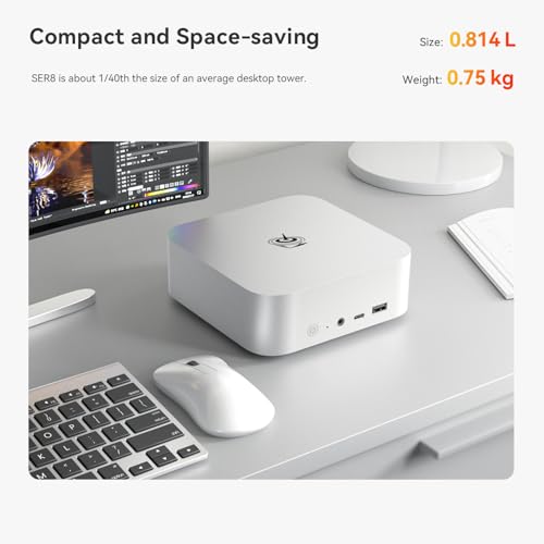 Image of Beelink SER8 Gaming Mini PC, AMD Ryzen 7 8745HS Mini Computers (8C /16T, up to 4.9GHz), 32GB DDR5 1TB PCIe4.0 SSD, 4K@120Hz Triple Display /USB4 /WiFi6 /2.5G LAN /MSC 2.0 Cooling