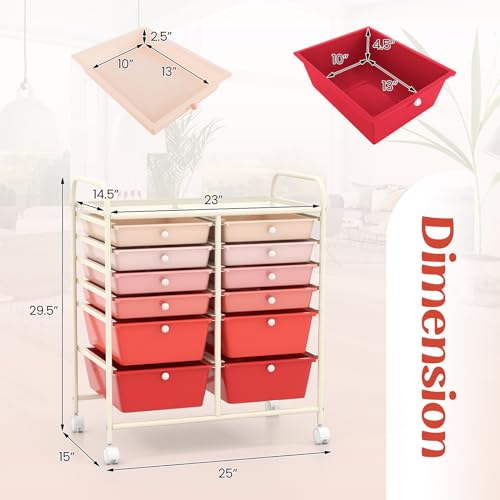 Image of LDAILY 12 Drawer Rolling Storage Cart, Craft Cart Organizer on Wheels w /Metal Frame, Large Capacity & Smooth Drawer, Rolling Cart w /Drawers for Classroom, Office