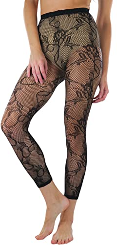Image of ToBeInStyle Women's Single Floral Lace Fishnet Tights Footless & Stirrup Design