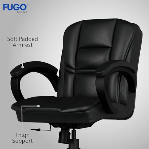 Image of FUGO FG233 Ergonomic Medium Back Office Chair with 3-Year Warranty, Adjustable Height, Cushioned Back&Seat, Tilting Mechanism, Heavy-Duty Metal Base, Dual Nylon Casters-Ideal for Work,Study (Black)