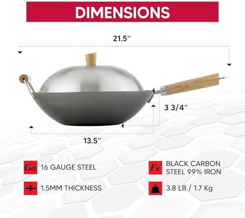 Helen's Asian Kitchen Wok Set - Wok Pan with Lid, 13.5 Inch Carbon Steel Wok - Nonstick Flat Bottom Wok for Stir Fry - Includes 4pc Accessories - Perfect for Gas, Electric, Induction Stovetops - Thumbnail 2