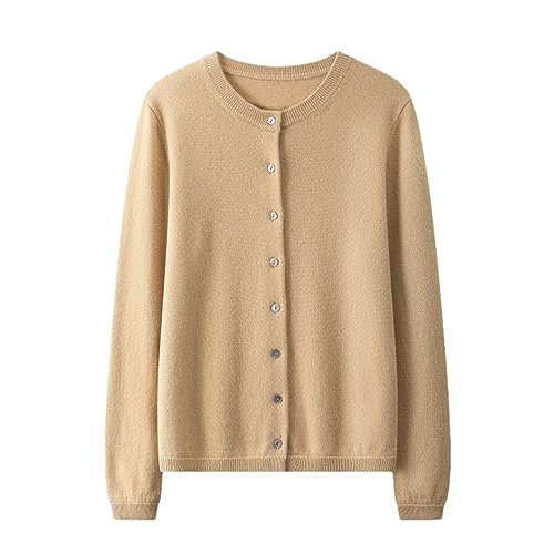 Suéter De Cachemir De Cuello Redondo para Mujer Otoño E Invierno Botón Sólido Regulai Fit Chaqueta De Punto Abrigo De Invierno 2 XL