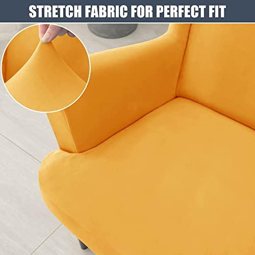 Conruser Stretch Wingback Chair Covers, 2 Piece Wing Chair Slipcovers Soft Velvet Armchair Covers With Elastic Bottom For Living Room Bedroom (Gold) #TOP4