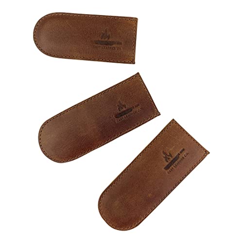 Cast Leather Co., Pan Handles Handmade From Full Grain Leather - Protect Hands From Hot, Great For Cast Iron Skillets - Kitchen, Food Accessory - Durable, Heat Resistant - 3 Pack, Bourbon Brown #TOP1