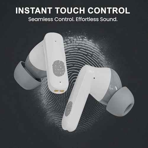 Image of AROMA TWS4 Jaguar V5.4 True Wireless Earbuds, Midnight White & Grey | up to 60H Playtime, ENC, Fast Charging, Heavy Bass, Bluetooth