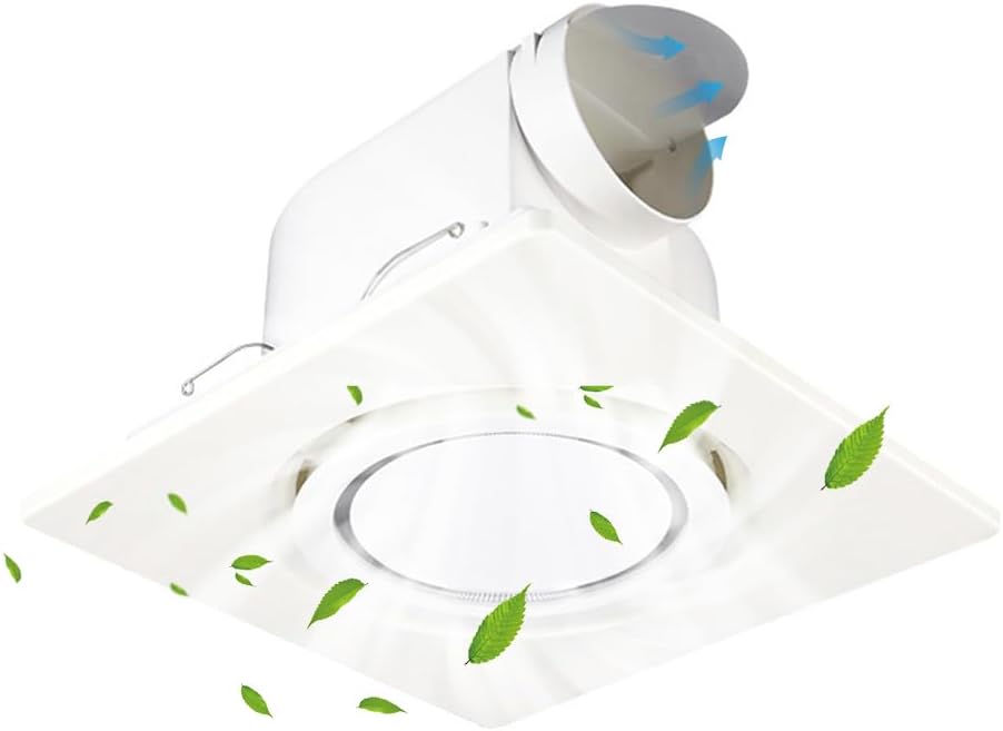 12'' Bathroom Exhaust Fan with LED Light, for Ceiling Mount 4 Inch Duct Low Noise Ventilation Fan for Bathroom Shower Restroom Home Office, 6000K /140 CFM /110V