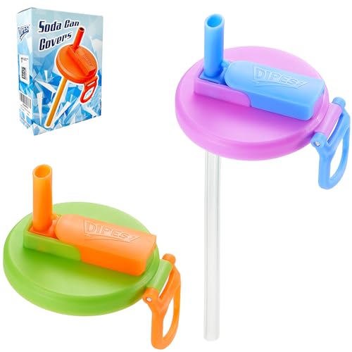 Image of Dipesi 2-pack 2 Color Soda Can Lids,Silicone Straws Soda ​Can Covers,Can Covers For Soda,BPA-Free Reusable For Fits Standard For Canned Beverage, Beer,Juice,Seltzer (Purpel & Green)