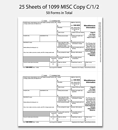 25 Pack 1099 Misc Forms 2022, 4 Part 1099-Misc Tax Forms For 25 Vendors, Quickbooks And Accounting Software Compatible #TOP3