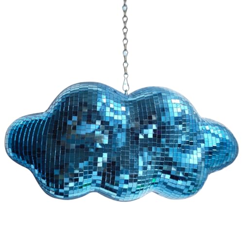 Boule disco en forme de nuage bleue avec chaîne de suspension miroir rétro