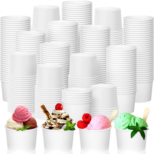 Image of Nuenen 600 Pcs 8 oz Summer Ice Cream Paper Cups Bulk Disposable Dessert Cups Solid Color Paper Dessert Bowls for Snack Sundae Spring Party Favors Ice Cream Bar Supplies (White)