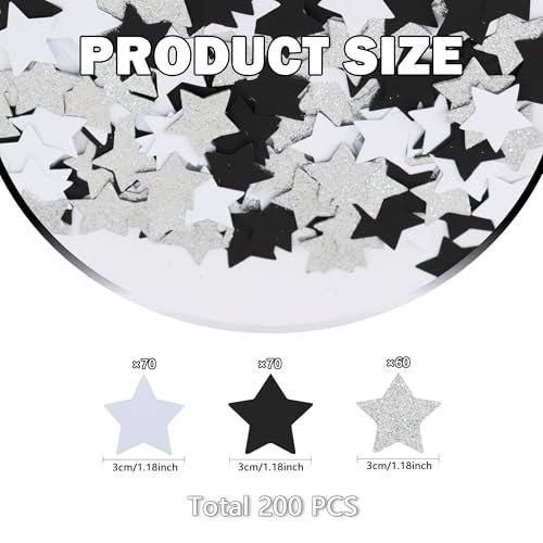 Image of 200Pcs Glitter Black White Silver Star Table confetti,Paper Star Confetti for Birthday Party Halloween Bachelorette Wedding Baby Shower Graduation Decorations